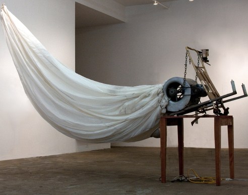 Kal Spelletich, homemade machine with bedsheet
