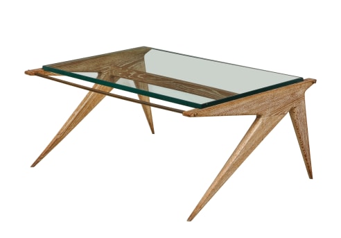 Low Oak and Glass Table by Louis Paolozzi