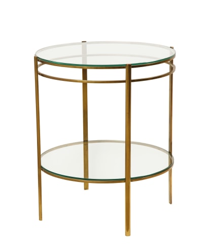 Glass &amp; Brass Side Table by Jacques Quinet for Maison Malabert