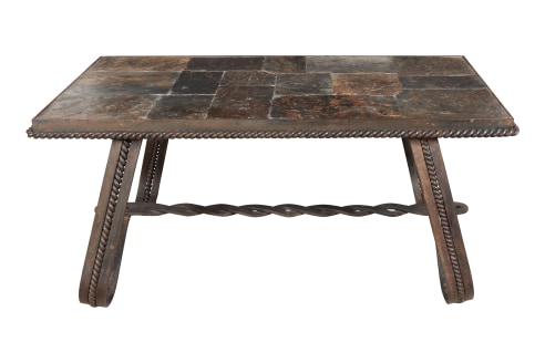 Wrought Iron and Tiled Stone Coffee Table