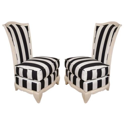Pair of French Slipper Chairs with Cerused Frame in Marimekko Fabric
