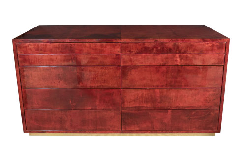 Aldo Tura Red Parchment Commode with Ten Drawers