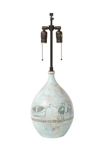 Jacques Blin lamp incised with two men and a boat