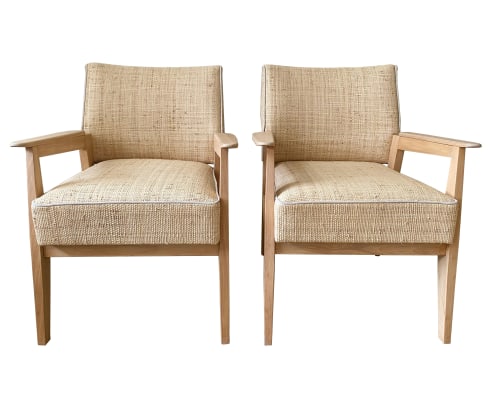 PAIR OF WOVEN STRAW ARMCHAIRS