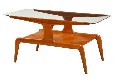 Low Table in Walnut with Glass Top by Gio Ponti