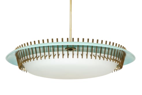RARE ROUND SUSPENSION LIGHT FIXTURE IN BLUE BY ANGELO LELII FOR ARREDOLUCE