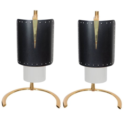 Pair of Italian Blackened Steel and Gold Plate Table Lamps