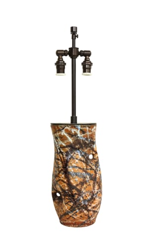 Asymmetrical form ceramic vase/lamp with abstract glaze by Accolay