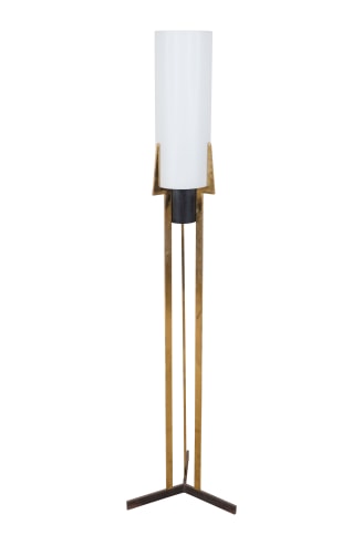 A Brass and Frosted Glass French Modernist Arlus Floor Lamp