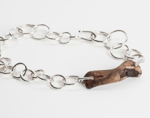 Jean Grisoni Silver Link Bracelet with Driftwood Adornment
