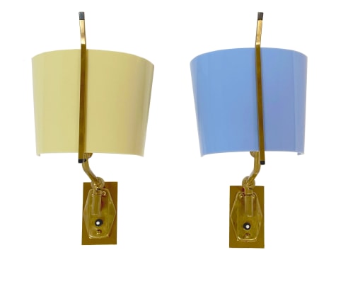 Pair of sconces in yellow and blue by Stilnovo