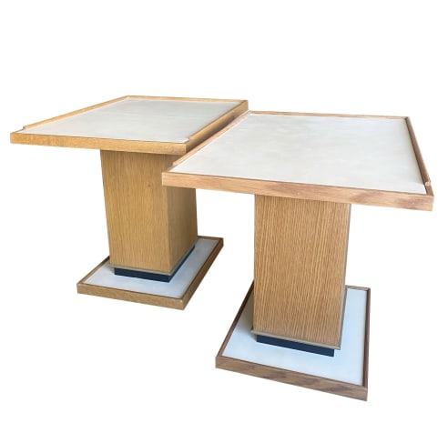Pair of Cerused Oak Side Tables with Parchment Top by Appel Modern
