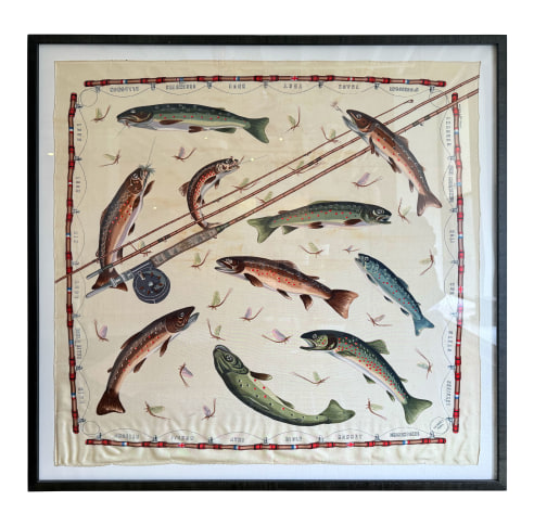 FRAMED HERMÈS 'FLY FISHING' SILK SCARF