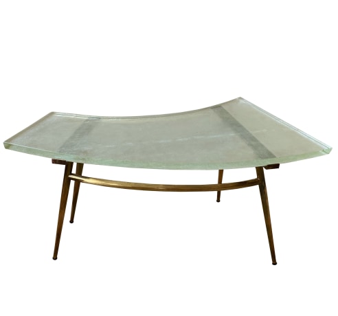 SAINT GOBAIN GLASS AND BRASS TABLE