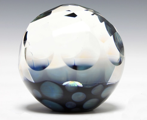 Spiral Faceted Chaos Paperweight with Pear Opal