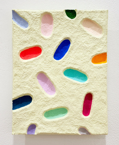 Chiaozza
14 Colored Daubs on Pale Lime, 2019
Paper pulp and acrylic paint
10 &amp;frac12; x 8 in. / 26.8 x 20.3 cm.