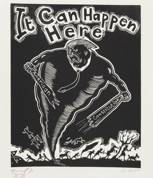 Sue Coe, It Can Happen Here (Trump), 2016. Linocut on off-white wove paper, 11 x 10 inches (paper); 10 x 8 inches (image). Edition of 100.&amp;nbsp;&amp;copy; Sue Coe, Courtesy Galerie St. Etienne.