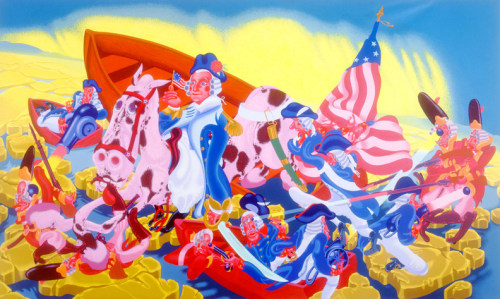 Peter Saul, Washington Crossing the Delaware, 1975. Acrylic on canvas, 89 x 151 inches.