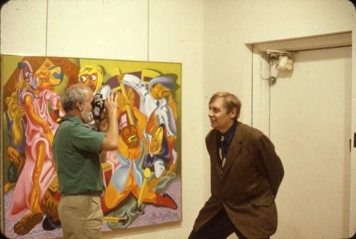 Robert Arneson and Jack Beal in front of Peter Saul’s “Beckmann’s ‘The Night, 1918’,” May 1979.