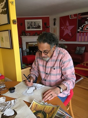 Enrique Chagoya working at home.