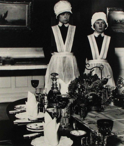 Parlourmaid and Underparlourmaid ready to serve dinner, 1936