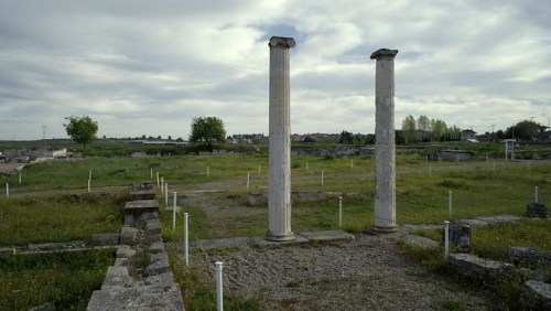 2 ancient columns in landscape
