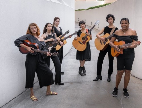 Performers from &amp;ldquo;Romantic Songs of the Patriarchy.&amp;rdquo; From left to right: Anna J Witiuk, Rose Stoller, Alex Koi, Miriam Elhajli, Katie Martucci, and Felice Rosser. David Heald &amp;copy; Solomon R. Guggenheim Foundation, 2021.