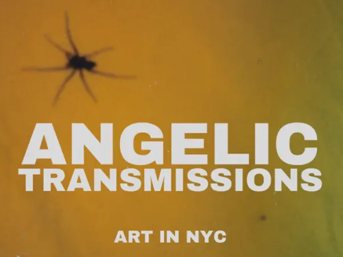 Logo for radio show Angelic Transmissions: spider on ochre background