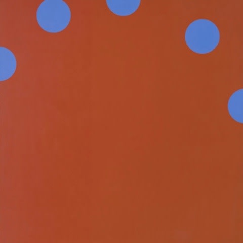 Orange-brown painting with blue circles