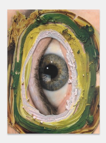 Mixed media image of a vertical eye by Urs Fischer