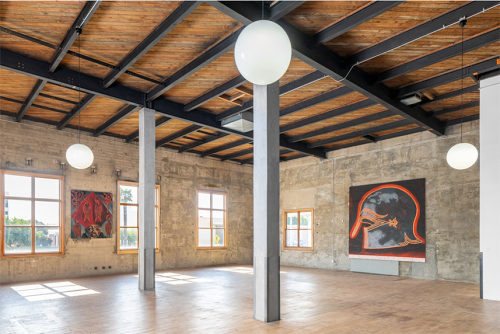 Installation view of Francesco Clemente Twenty Years of Painting: 2001 - 2021 at Old Santa Monica Post Office