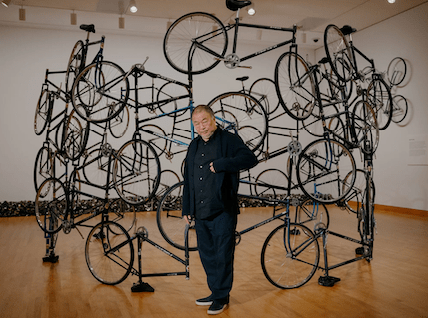 Ai, Rebel: The Art and Activism of Ai Weiwei is on display at the Seattle Art Museum. Here his “Forever Bicycles,” which has 42 bicycles welded together, references how bicycles were once ubiquitous in Chinese cities.  Photo: Grant Hindsley