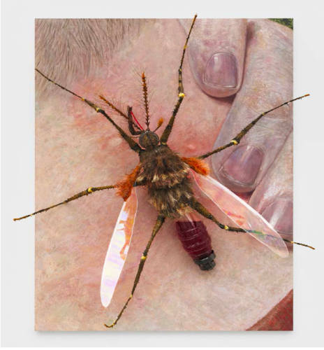 Trey Abdella, Sealed with a Kiss, 2023, Acrylic, epoxy clay, metal, armature wire, resin, glass, water transfer pumps, and red dye water on canvas wrapped panel, 92 1/8 x 67 1/8 x 25 inches (234 x 170.5 x 63.5 cm)