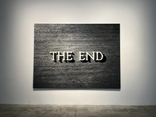 Ai Weiwei, The End, 2024, toy bricks (WOMA), 94 1/2 X 126 inches (240 x 320 cm);  Copyright Ai Weiwei, All photos by Hakim Bishara for Hyperallergic