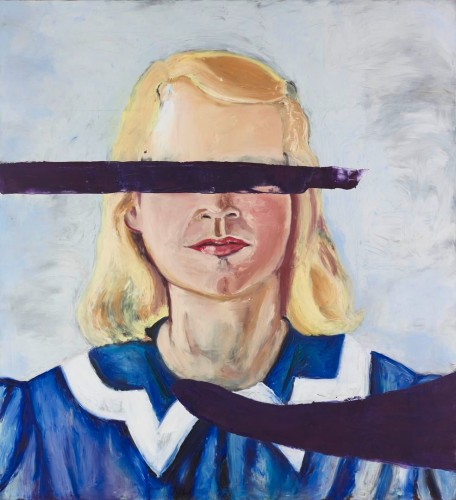 Painting of a girl with her eyes covered by Julian Schnabel