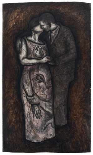 Our Kiss, 1990, Oil stick and charcoal on paper
