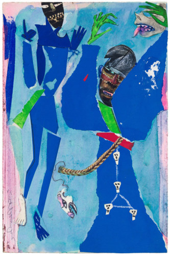 Bayou Fever, The Blue Demons, 1979, Collage, acrylic, and pencil on fiberboard