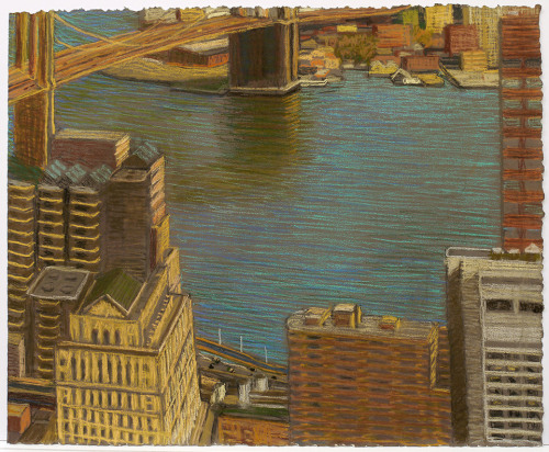 East River View with Brooklyn Bridge, 2015, Pastel on paper