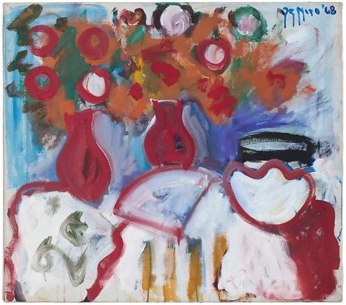 Table Still Life with Red Vases, Fan and Bowl, 1968