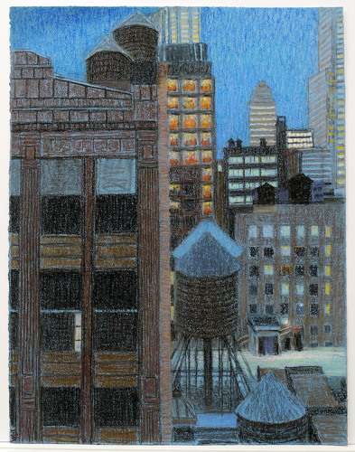 New Highrise Hotel from 27th Street (1st Study), 2014, Pastel on paper