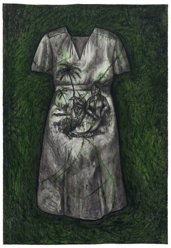 Grandma&#039;s Dr3ess, 1990, Oil stick and charcoal on paper