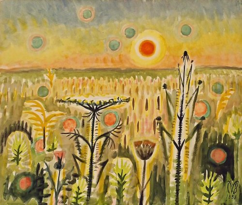 Sunspots, 1951. Watercolor, gouache, and charcoal on paper, 25 x 29 7/8 inches.