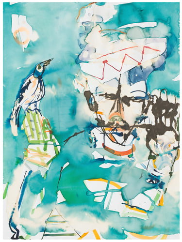 Carnival Figure with Bird, 1984, Watercolor on paper