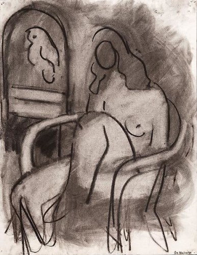 Seated Female Nude with a Parrot, 1980