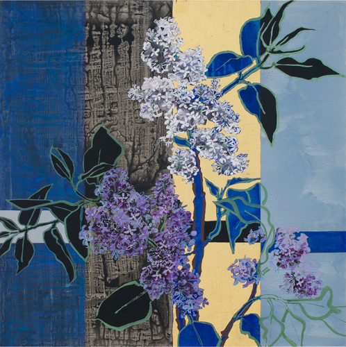 Two Lilacs, 2016, Oil, acrylic, and gold leaf on canvas