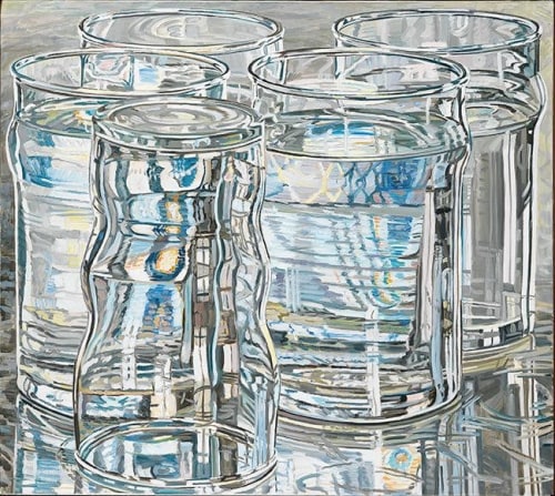 Five Tall Glasses, One Dawn Morning, 1975. Oil on linen, 36 1/4 x 40 1/8 in.