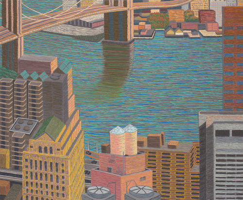 Brooklyn Bridge View with Double Water Towers, 2015, Oil on linen