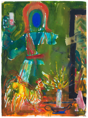 Afro-Carib Obeah Man, 1984, Watercolor, gouache, and collage on paper