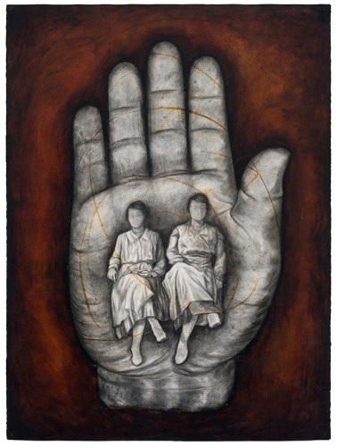 Hand X, 1995, Oil stick and charcoal on paper