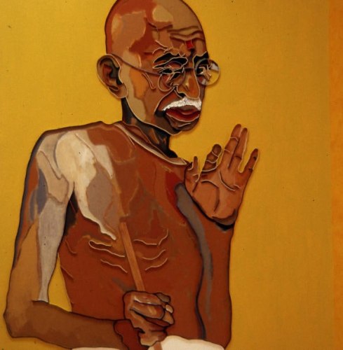 Lee Waisler, Gandhi, 2007, Acrylic and wood on canvas, 60 x 60&quot;
